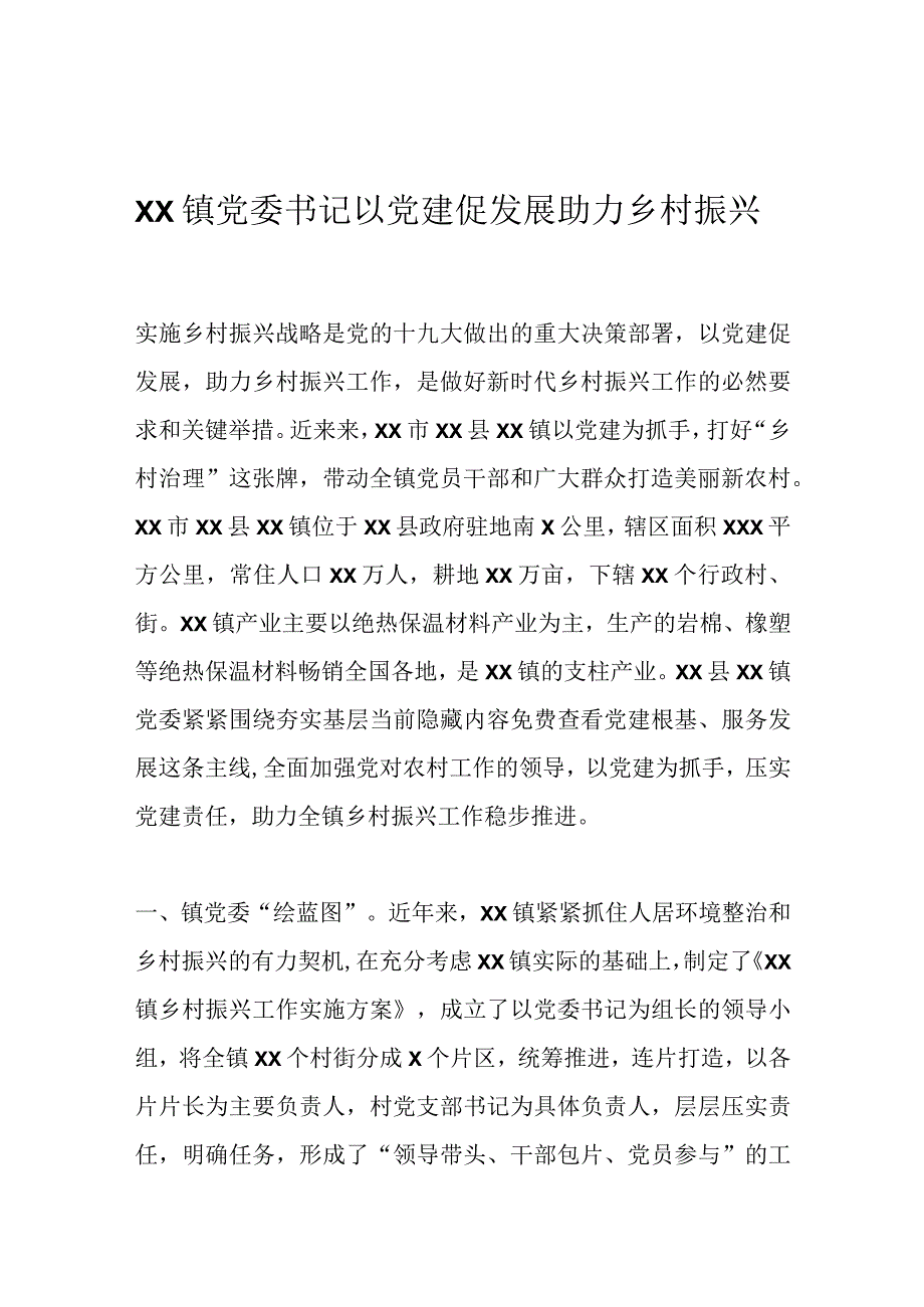 镇党委书记以党建促发展 助力乡村振兴.docx_第1页