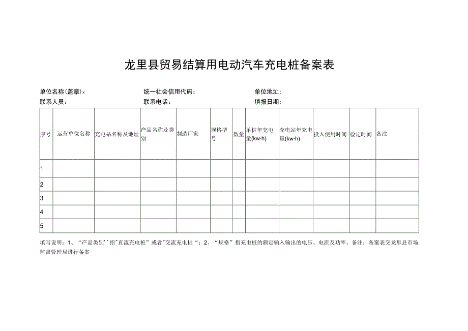 龙里县贸易结算用电动汽车充电桩备案表.docx_第1页