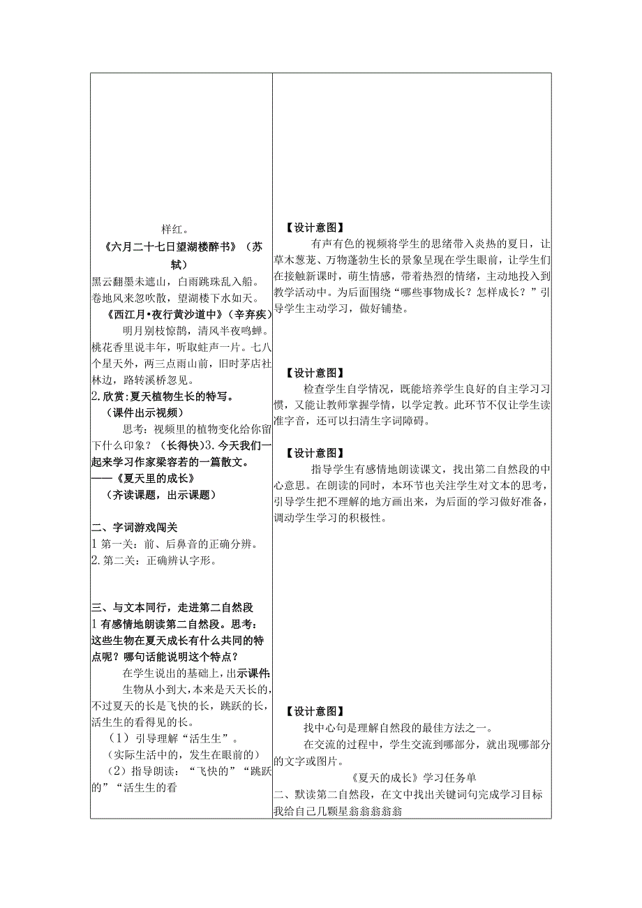 16 夏天里的成长 第二课时表格式教案.docx_第2页