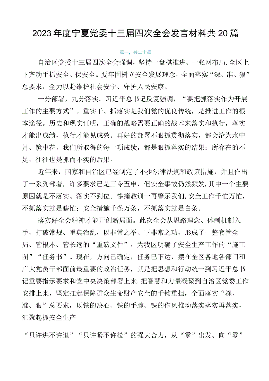 2023年度宁夏党委十三届四次全会发言材料共20篇.docx_第1页