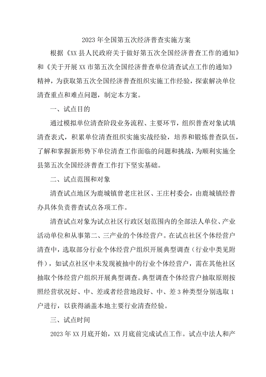 2023年区县开展全国第五次经济普查专项实施方案 合计5份.docx_第1页