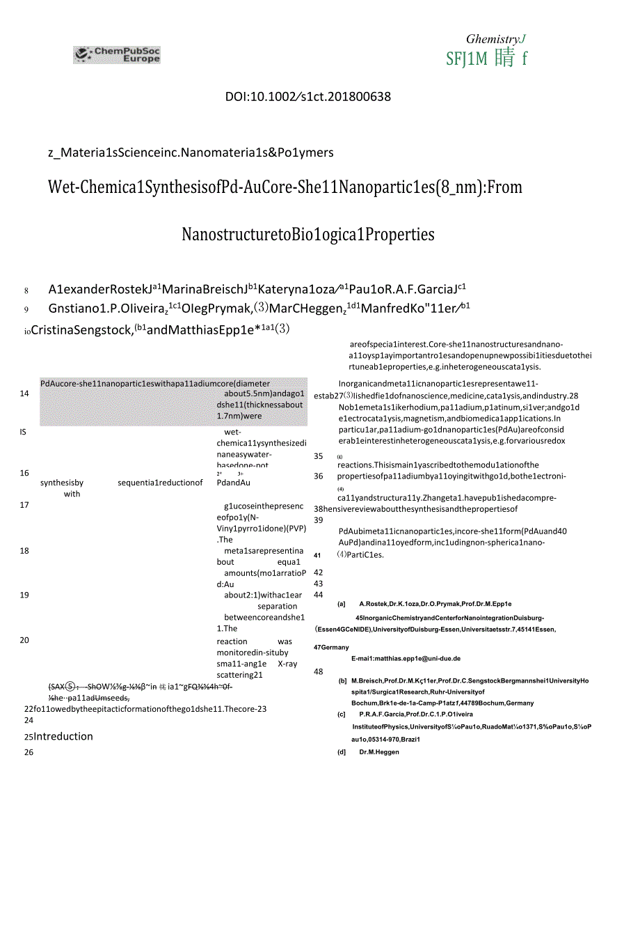 Wet-Chemical Synthesis of Pd-Au Core-Shell Nanoparticles (8 nm)：From Nanostructure to Biological Properties(1).docx_第1页