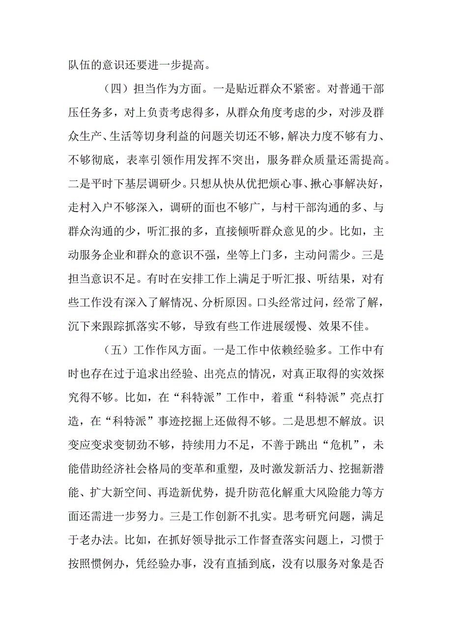 XX乡镇镇长主题教育民主生活会个人对照检查材料（素质能力、担当作为、检视剖析发言提纲）.docx_第3页