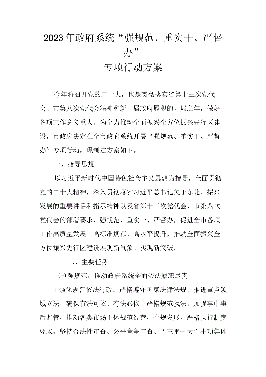 2023年政府系统“强规范、重实干、严督办”专项行动方案.docx_第1页