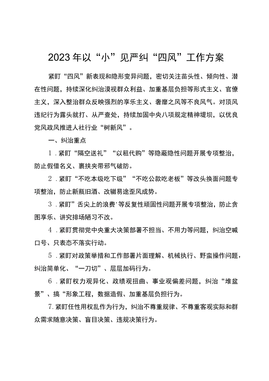 2023年以“小”见严纠“四风”工作方案.docx_第1页