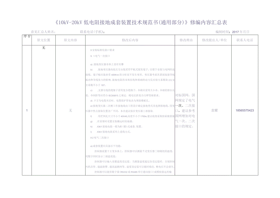 10kV-20kV低电阻接地成套装置技术规范书修改内容汇总表（天选打工人）.docx_第1页