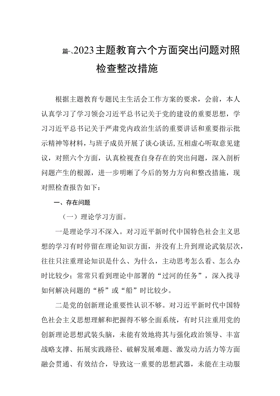 2023主题教育六个方面突出问题对照检查整改措施（共8篇）.docx_第2页