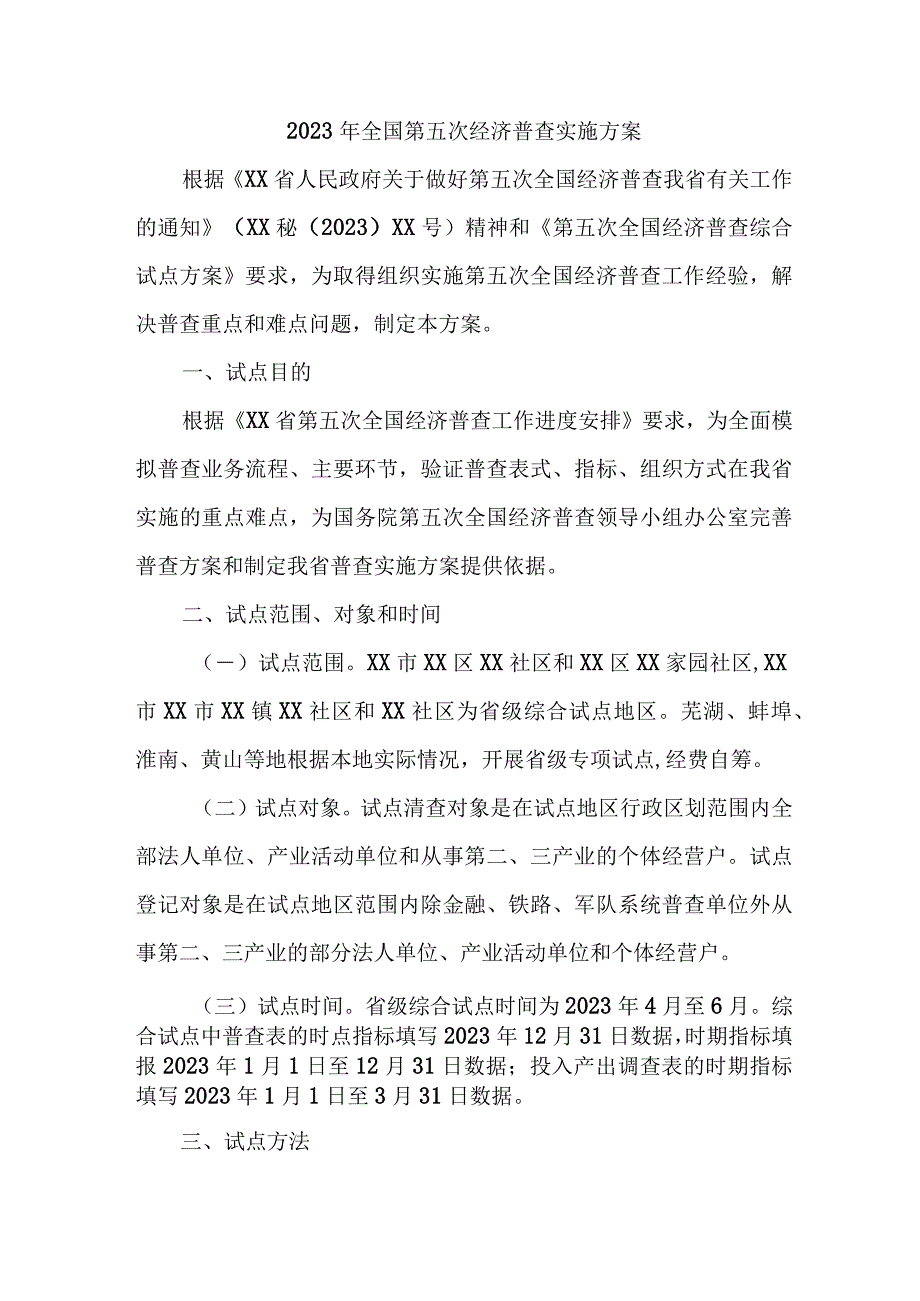 2023年全县开展全国第五次经济普查专项实施方案 （5份）.docx_第1页