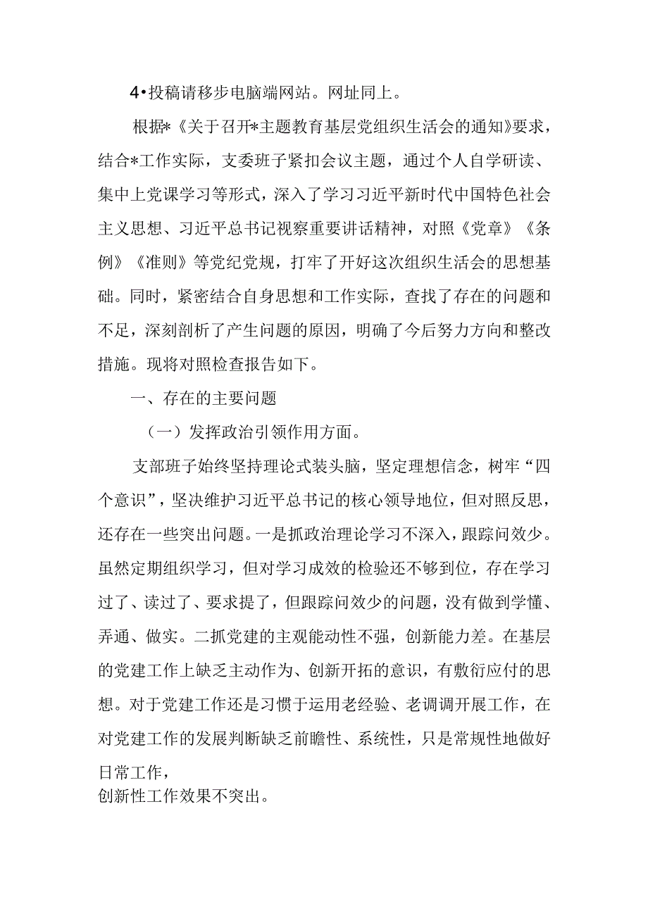 2023年教育专题组织生活支部班子检查材料.docx_第1页