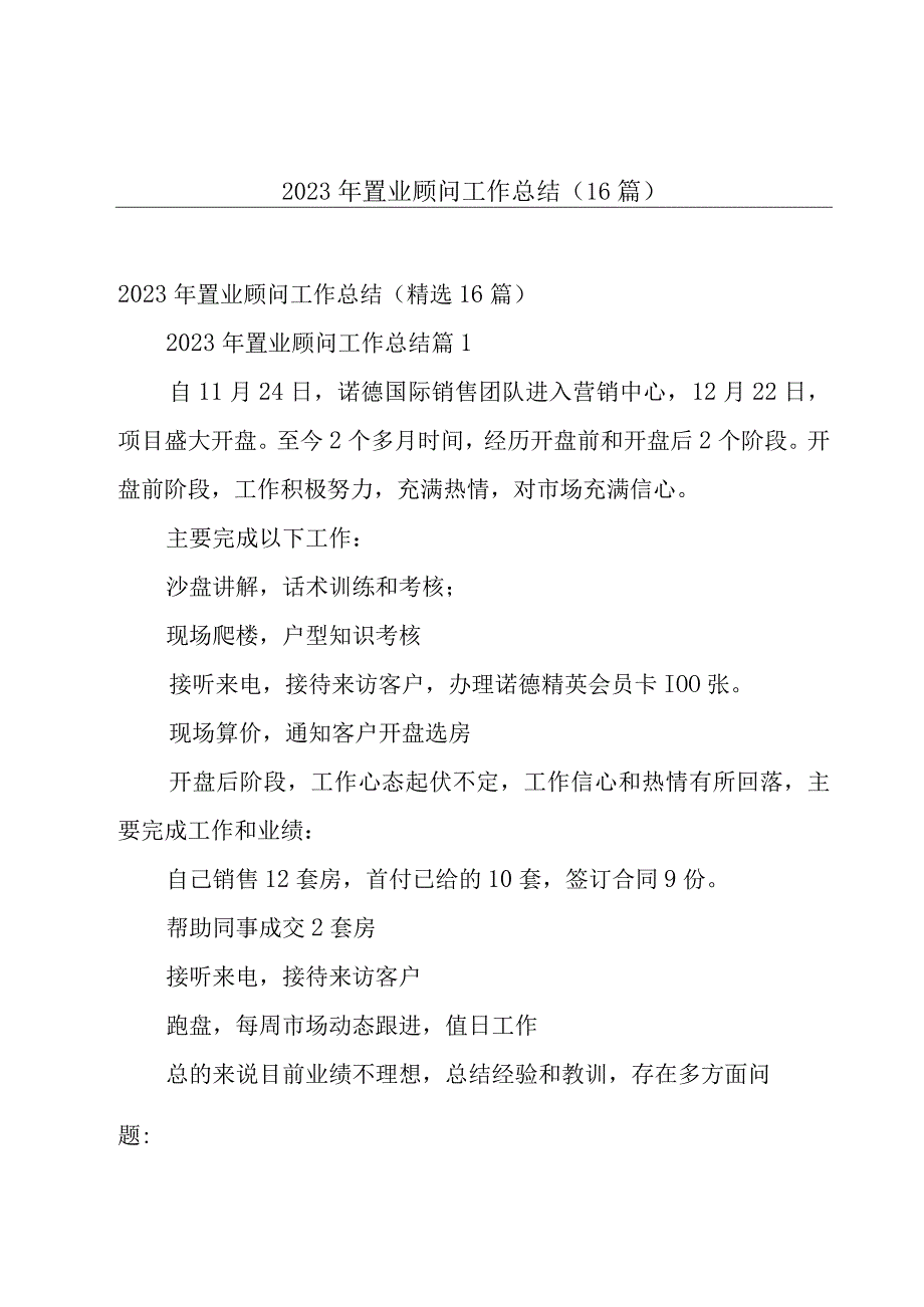 2023年置业顾问工作总结（16篇）.docx_第1页