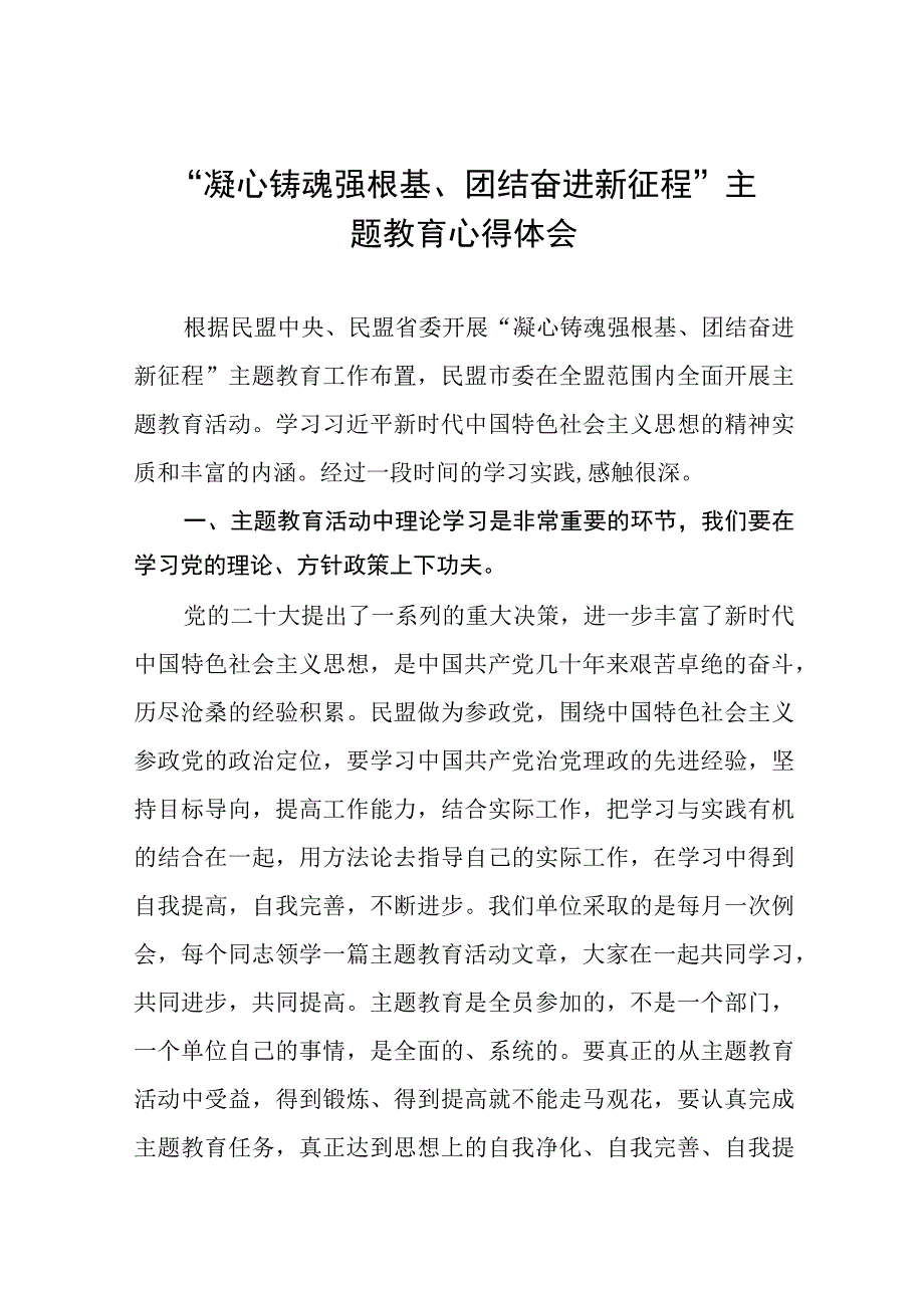 2023年凝心铸魂强根基团结奋进新征程主题教育心得体会九篇.docx_第1页