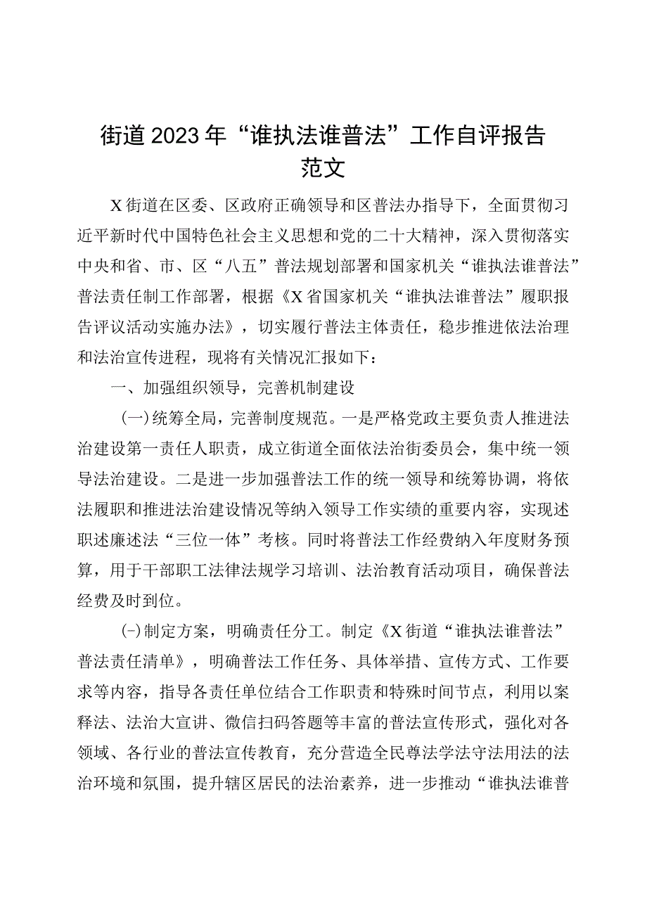 2023年谁执法谁普法工作自评报告自查工作总结汇报230908.docx_第1页