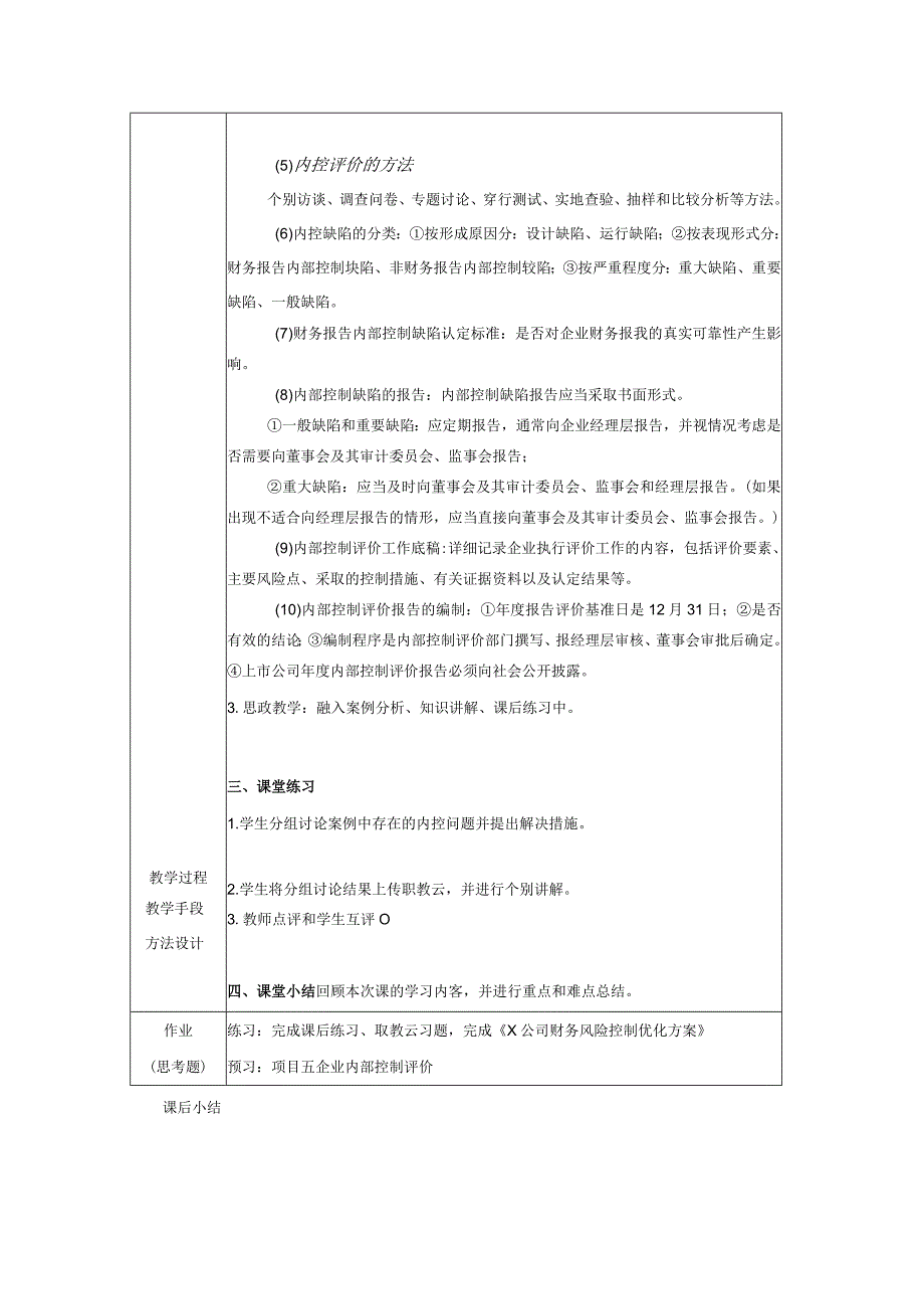 《内部控制与风险管理》 教案 颜青 第5、6章 企业内部控制评价、 企业内部控制审计.docx_第2页