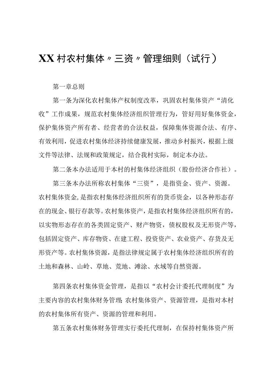 XX村农村集体“三资”管理细则（试行）.docx_第1页