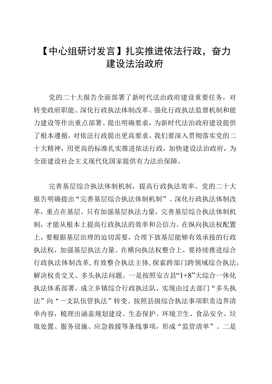 【中心组研讨发言】扎实推进依法行政奋力建设法治政府.docx_第1页