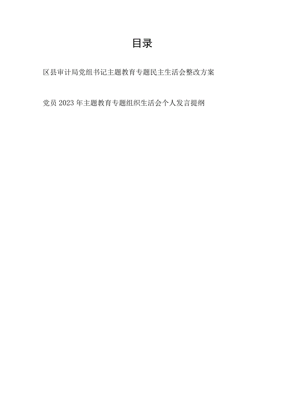 党员干部书记2023年主题教育专题民主生活会个人查摆突出问题整改方案和党员干部专题组织生活会个人发言提纲.docx_第1页