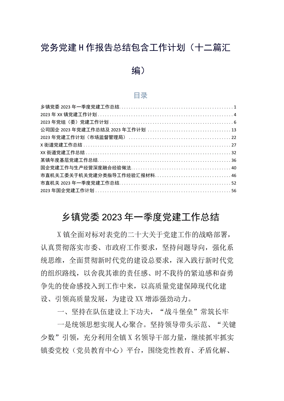 党务党建工作报告总结包含工作计划（十二篇汇编）.docx_第1页