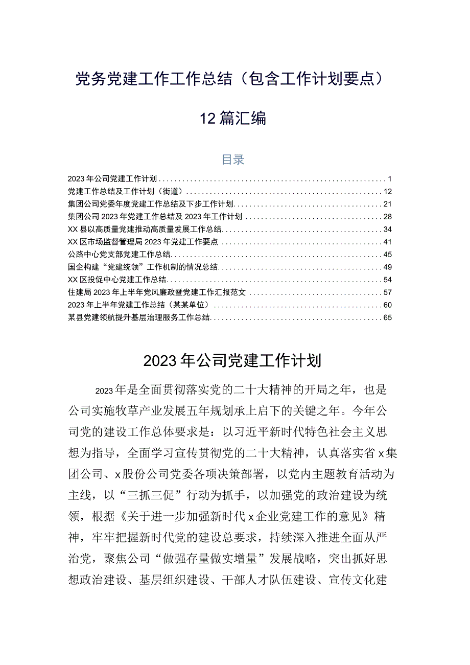 党务党建工作工作总结（包含工作计划要点）12篇汇编.docx_第1页