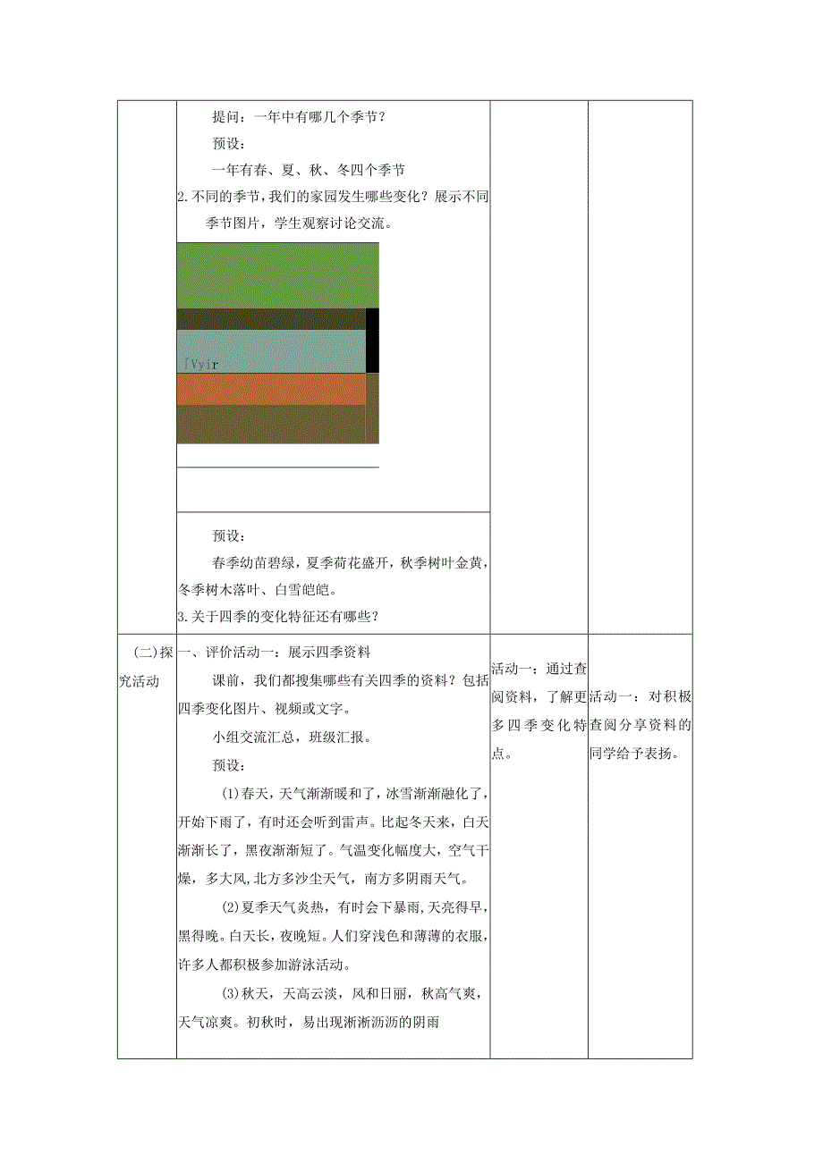 【大单元教学设计】教科版二年级上第一单元《我们的地球家园》第六课时 《不同的季节》课时教案.docx_第2页