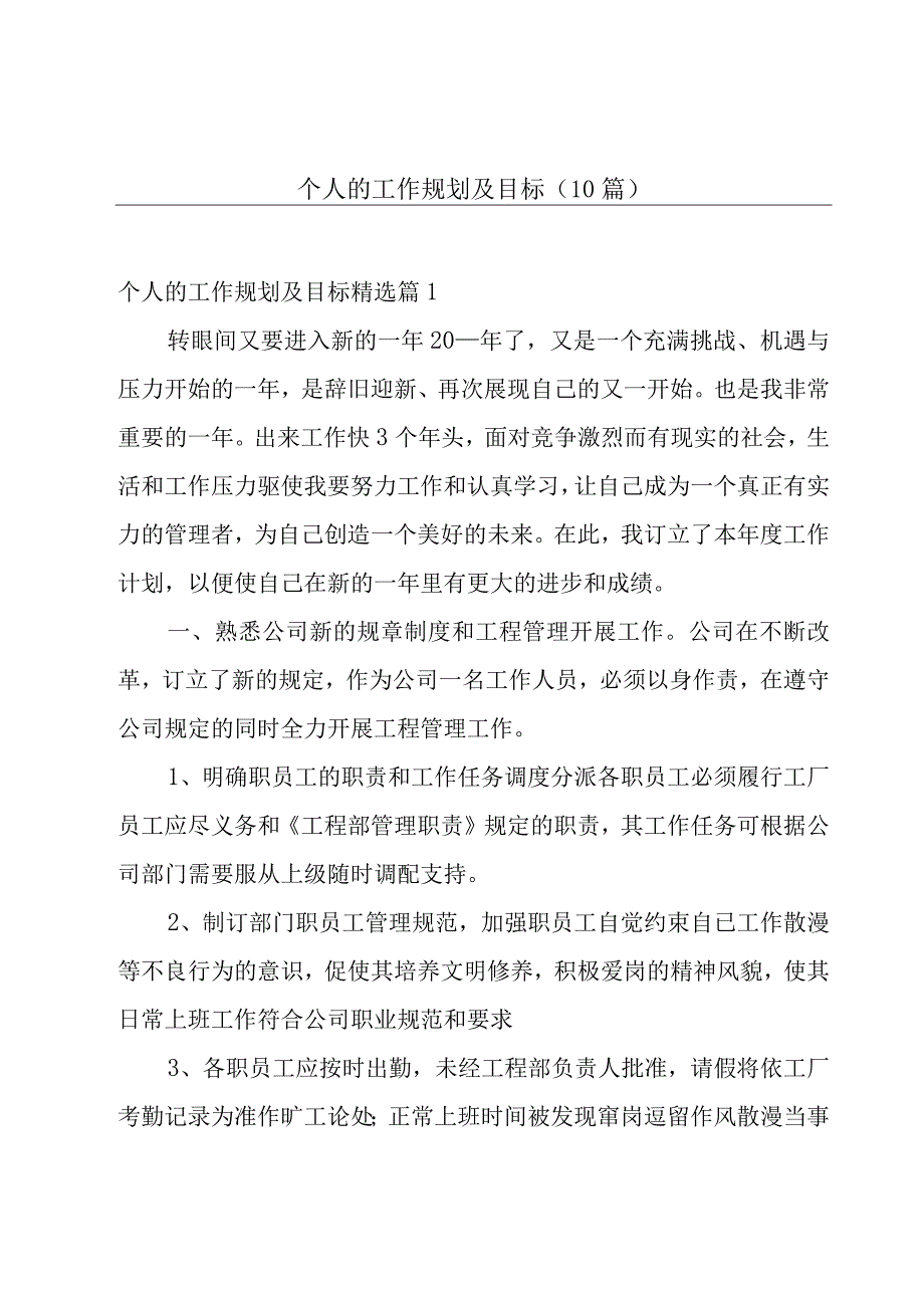 个人的工作规划及目标（10篇）.docx_第1页