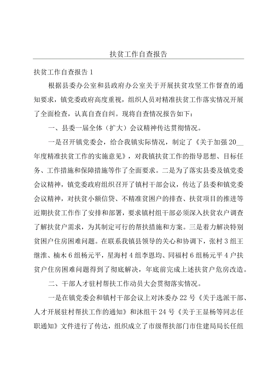 扶贫工作自查报告.docx_第1页