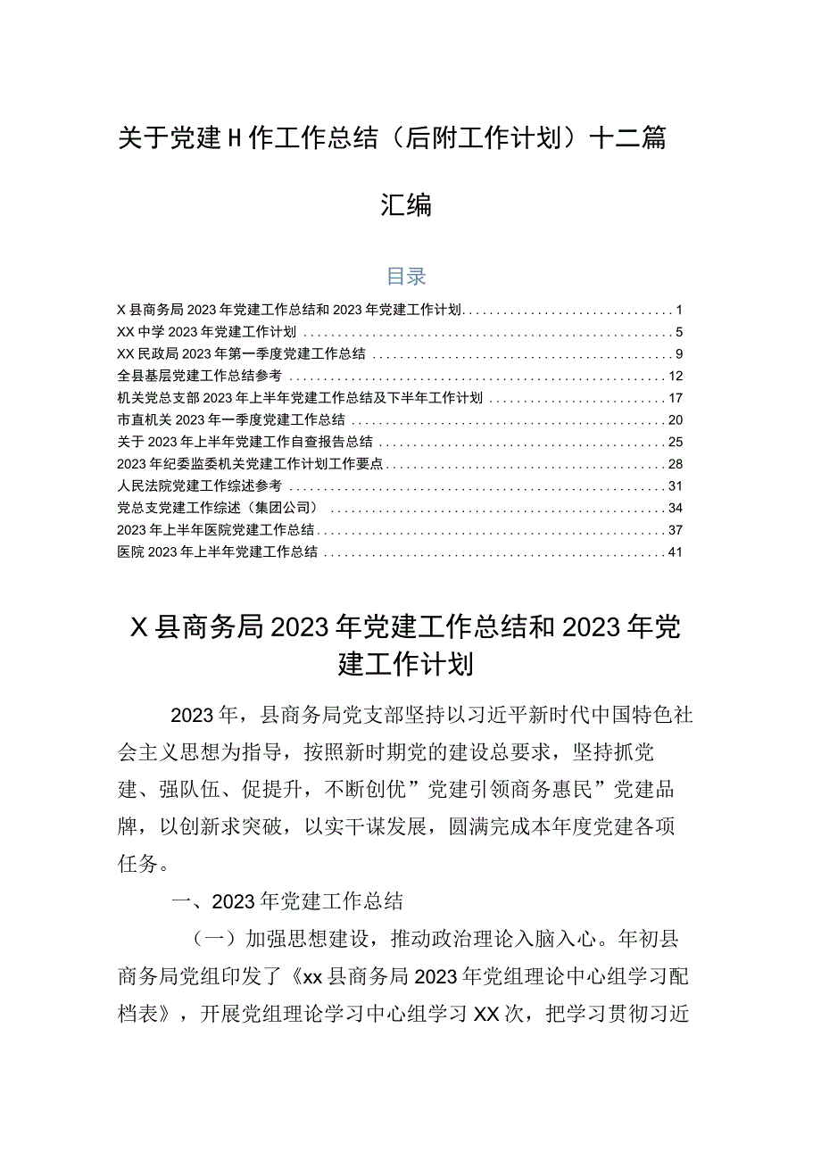 关于党建工作工作总结（后附工作计划）十二篇汇编.docx_第1页