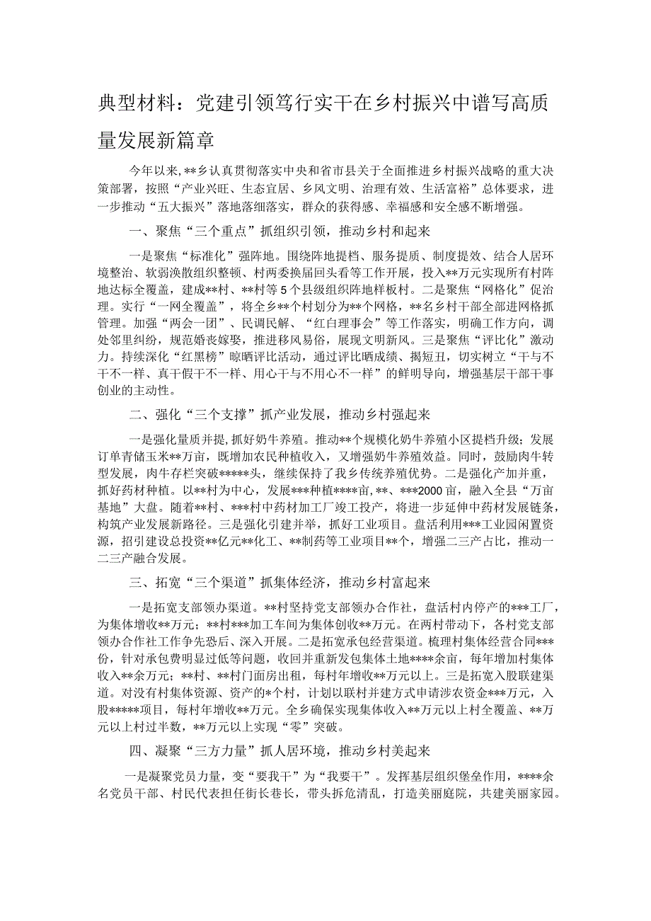 典型材料：党建引领笃行实干在乡村振兴中谱写高质量发展新篇章.docx_第1页