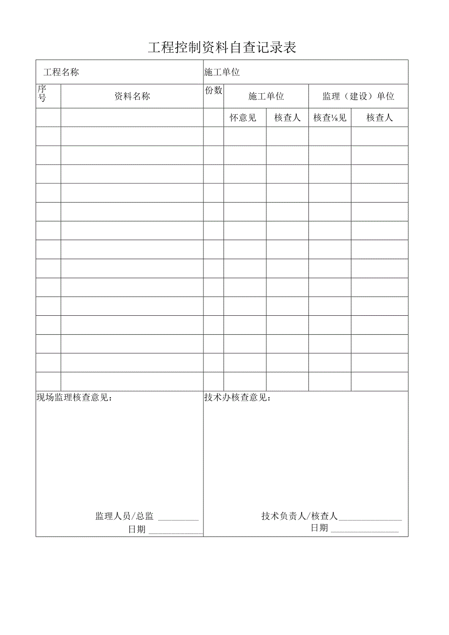 工程控制资料自查记录表.docx_第1页