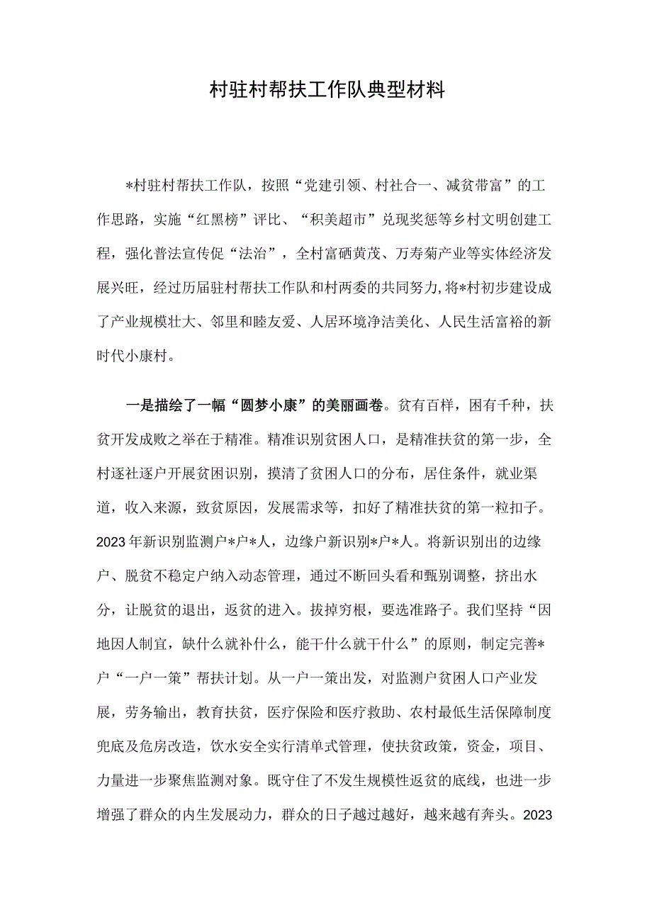 村驻村帮扶工作队典型材料.docx_第1页