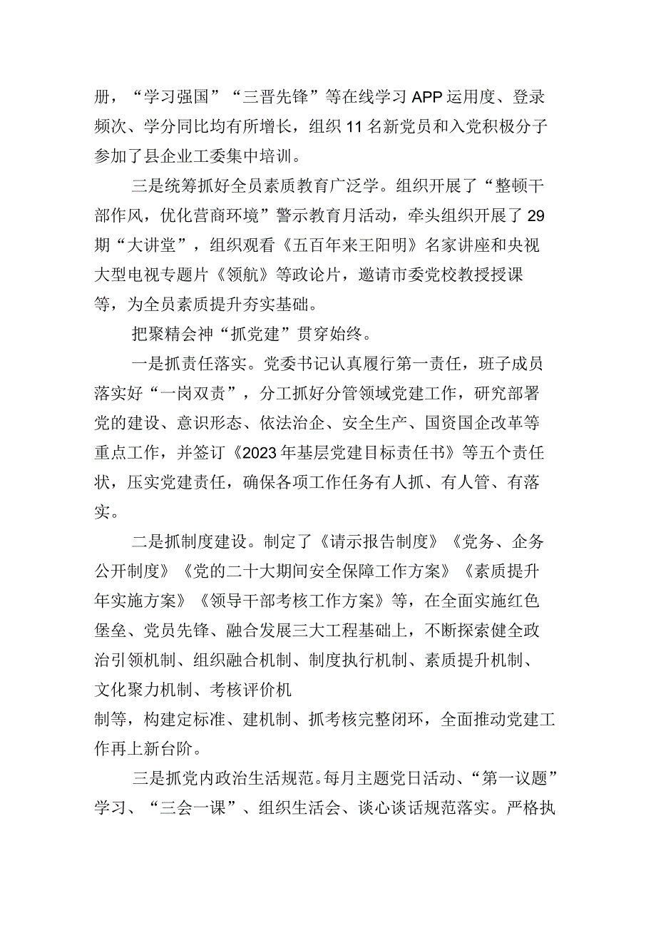 （十二篇汇编）落实有关党建引领主责主业工作推进情况汇报（附工作计划）.docx_第3页