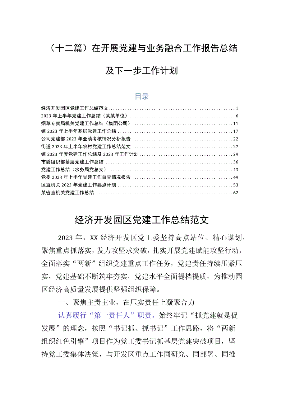 （十二篇）在开展党建与业务融合工作报告总结及下一步工作计划.docx_第1页