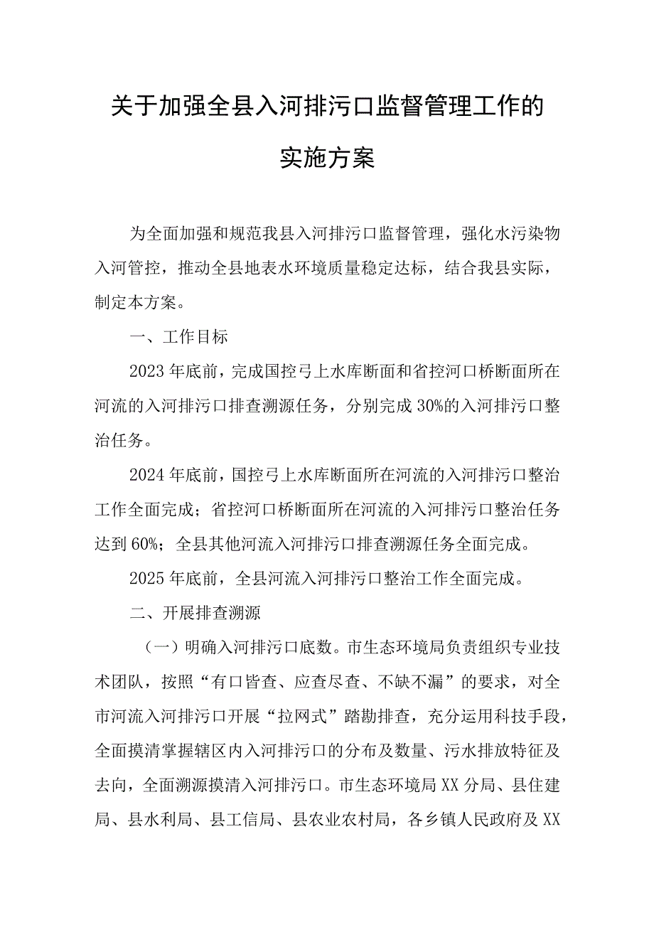 关于加强全县入河排污口监督管理工作的实施方案.docx_第1页