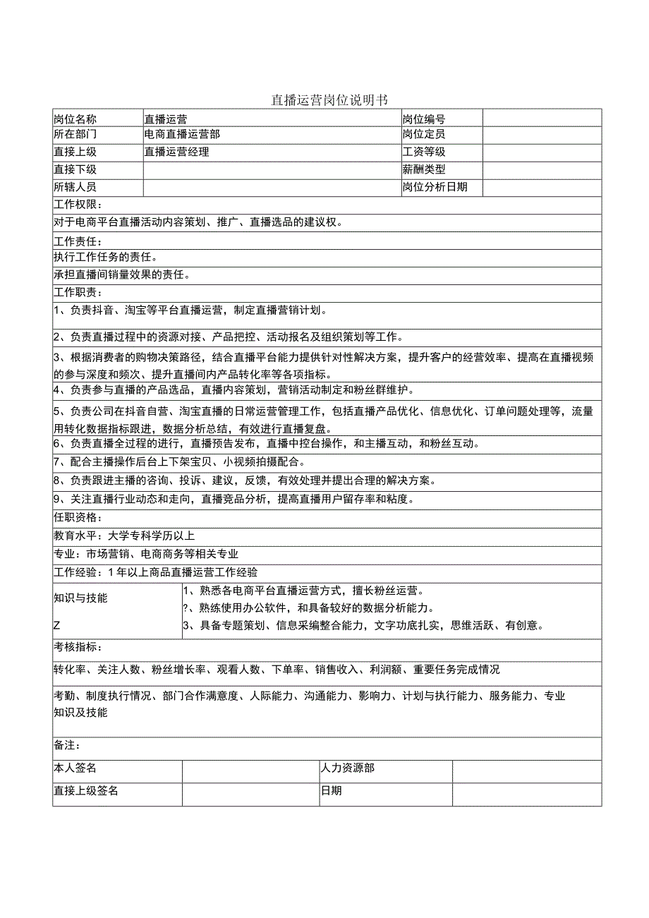 电商全套直播带货运营岗位说明书.docx_第2页