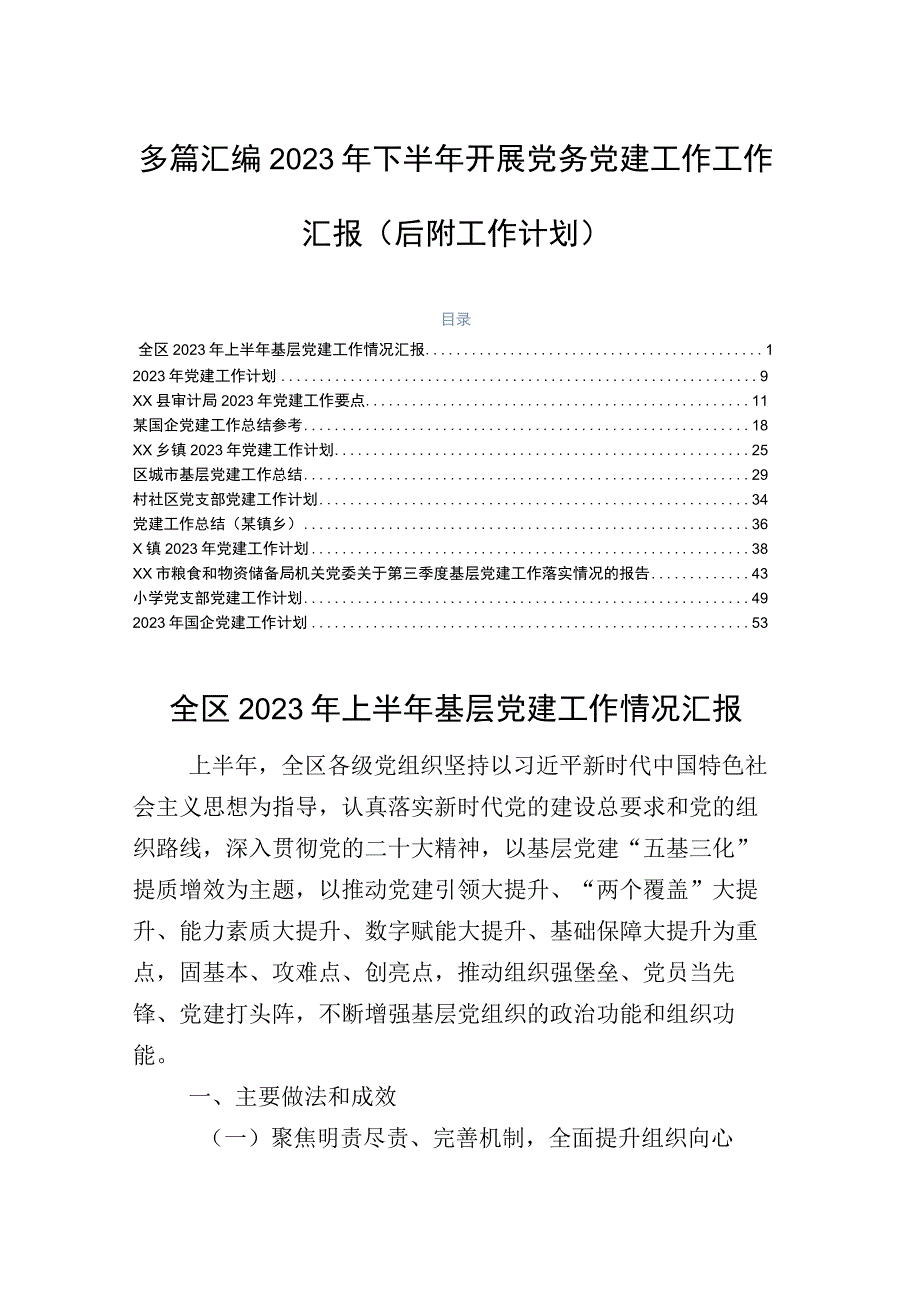 多篇汇编2023年下半年开展党务党建工作工作汇报（后附工作计划）.docx_第1页