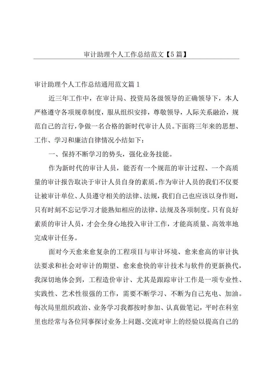 审计助理个人工作总结范文【5篇】.docx_第1页