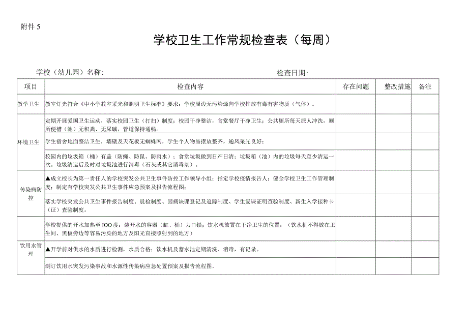 学校卫生工作常规检查表（每周）.docx_第1页