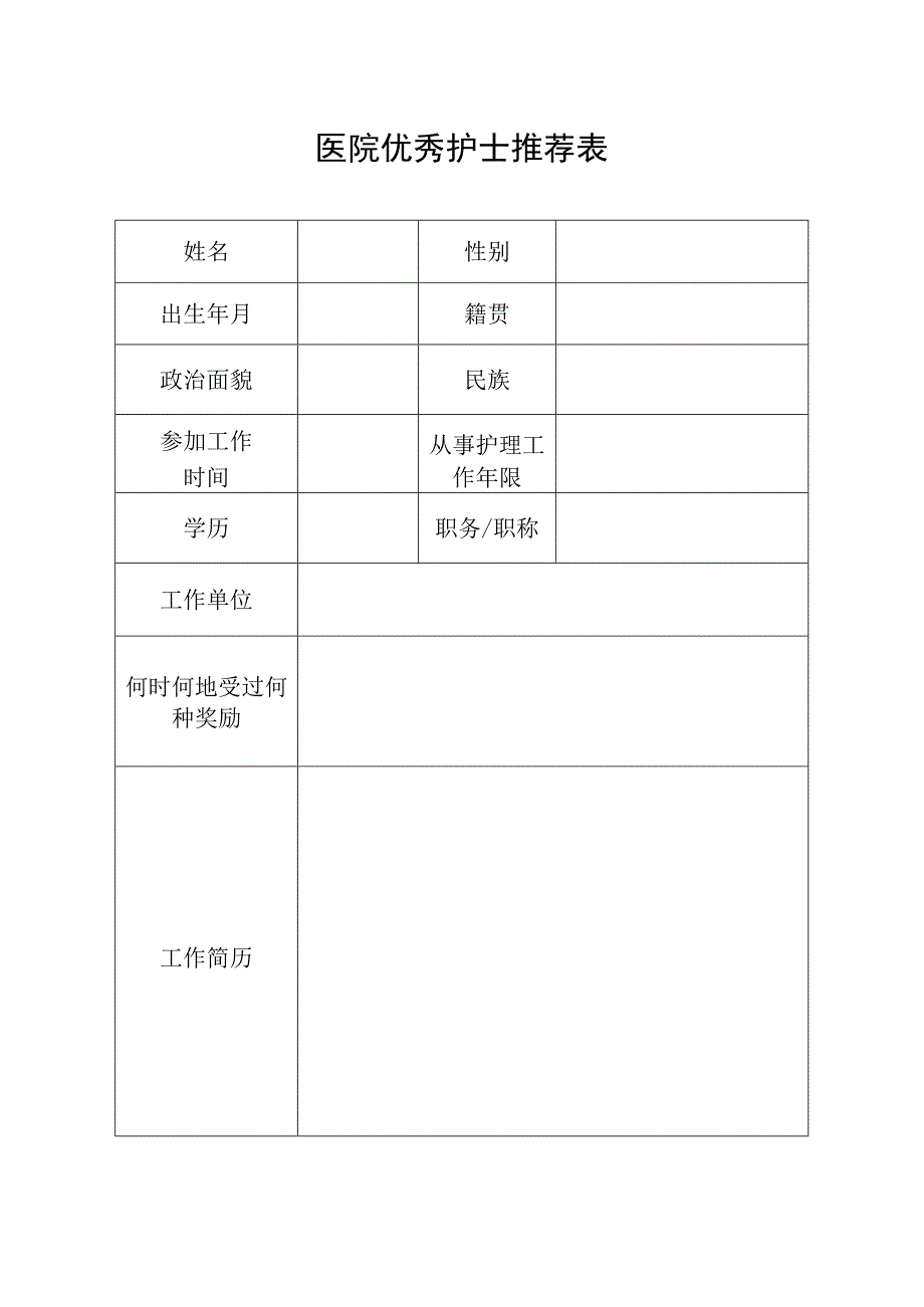 医院优秀护士推荐表.docx_第1页