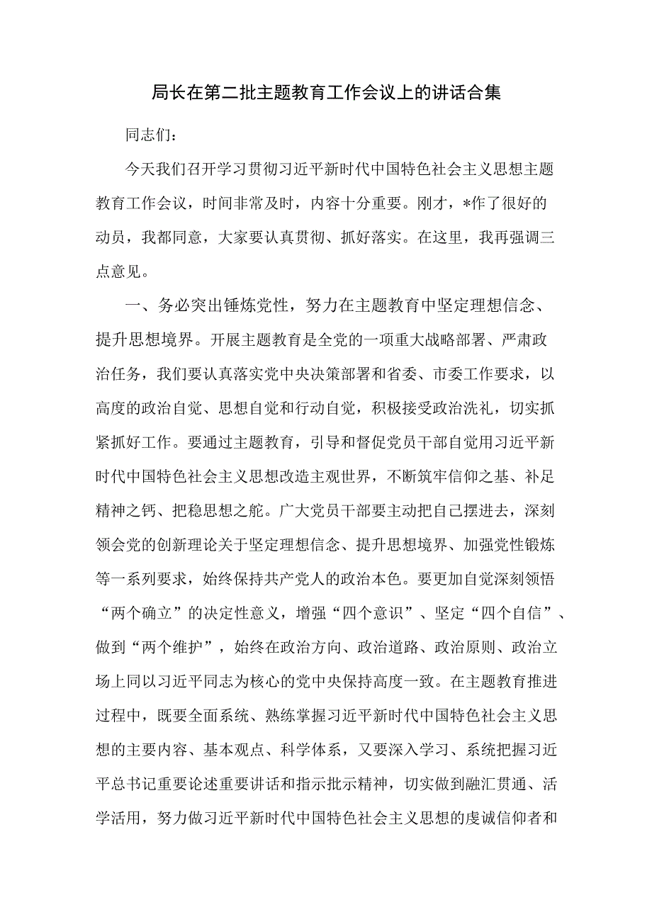 局长在第二批主题教育工作会议上的讲话合集.docx_第1页