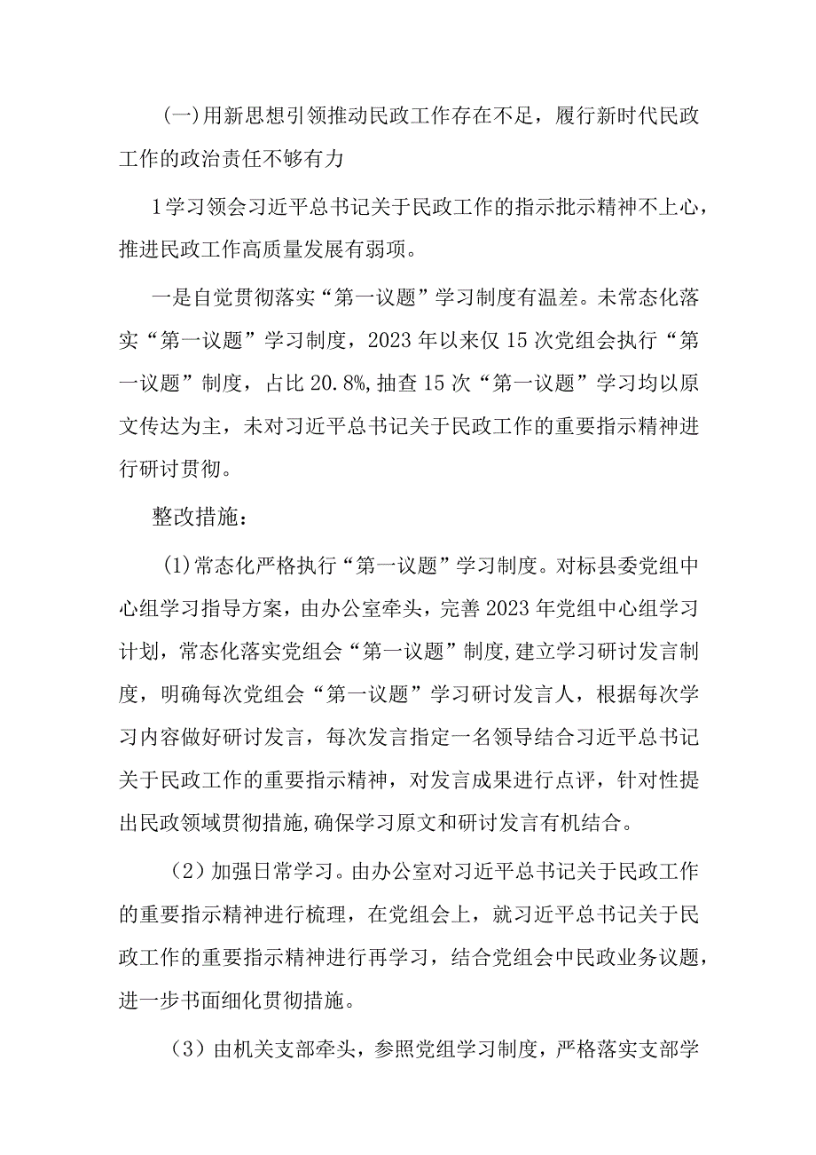 县民政局党组落实县委第一巡察组巡察反馈意见整改工作实施方案.docx_第2页