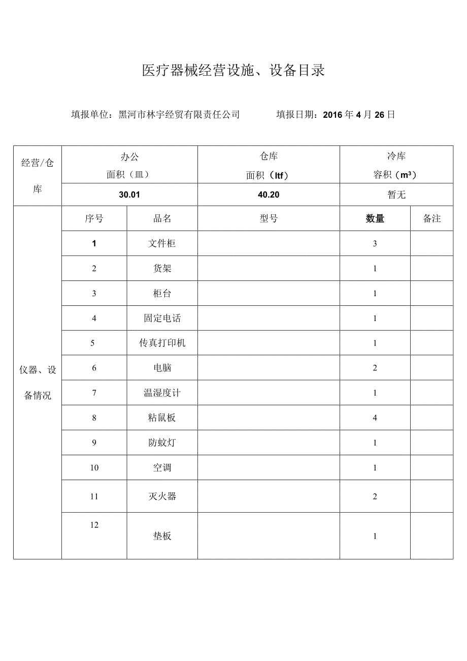 医疗器械经营设施、设备目录.docx_第1页