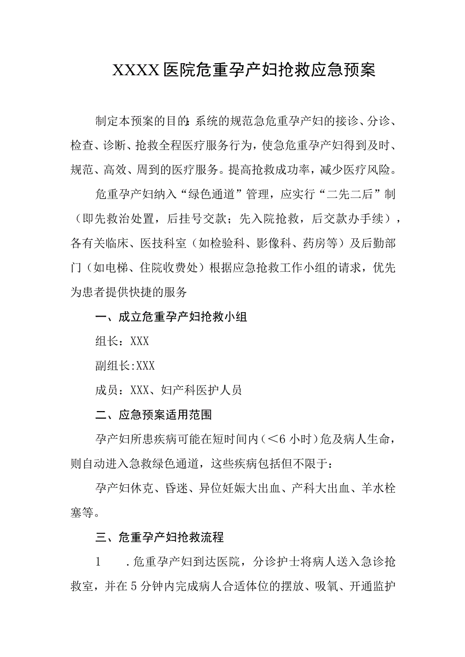 医院危重孕产妇抢救应急预案.docx_第1页