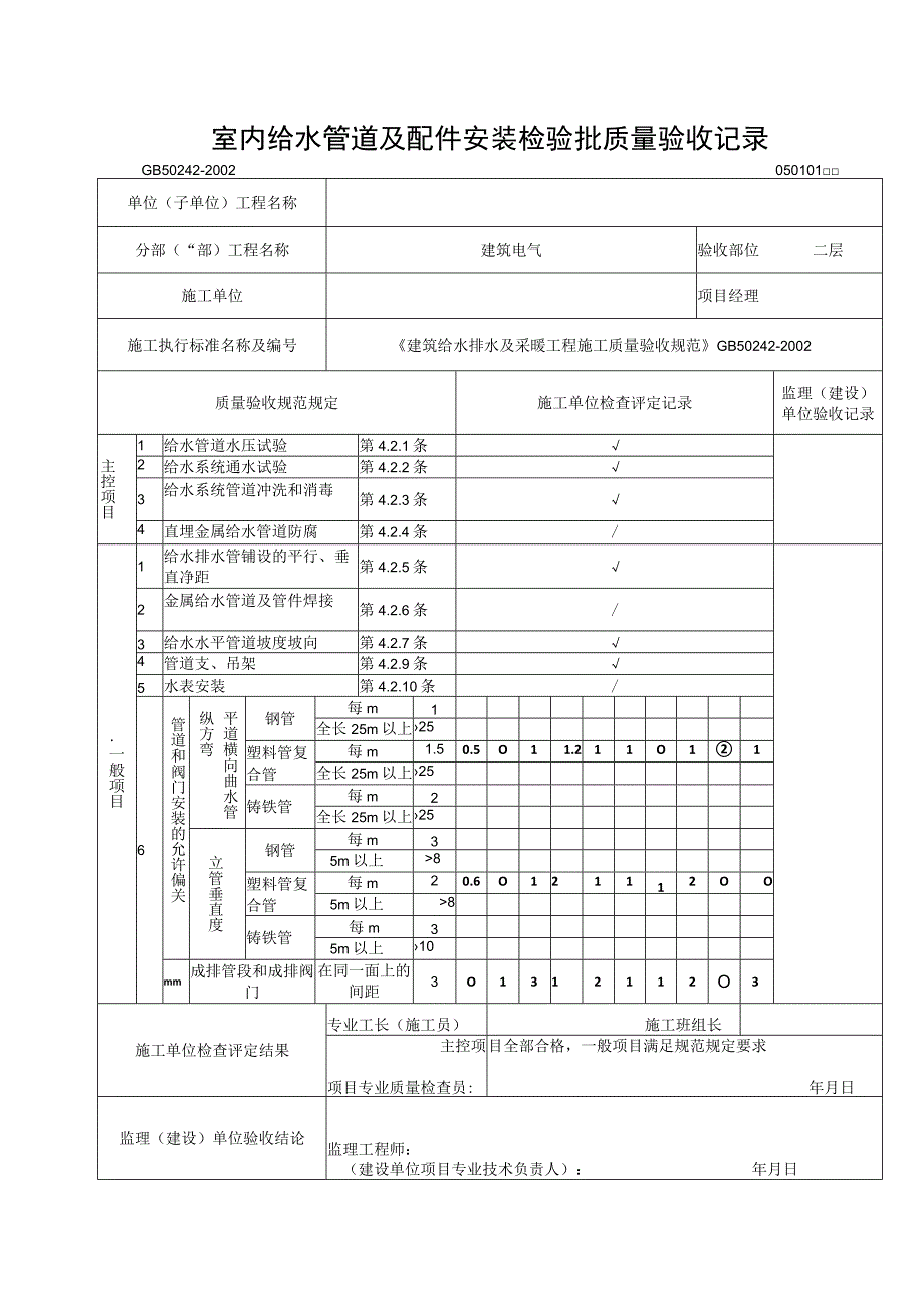 室内给水管道及配件安装检验批质量验收记录.docx_第2页