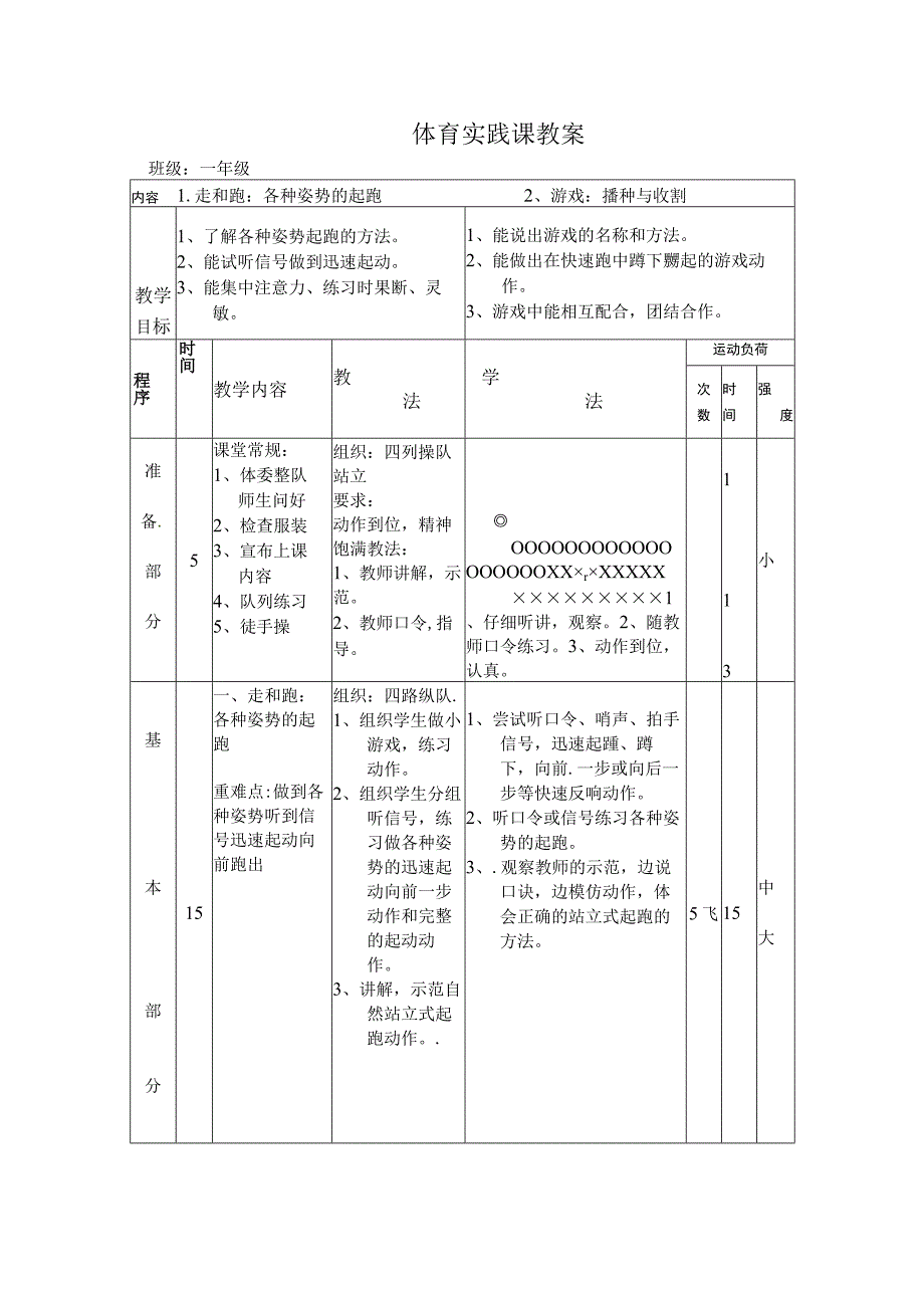 一年级上体育教案各种姿势的起跑 播种与收割_通用版.docx_第1页