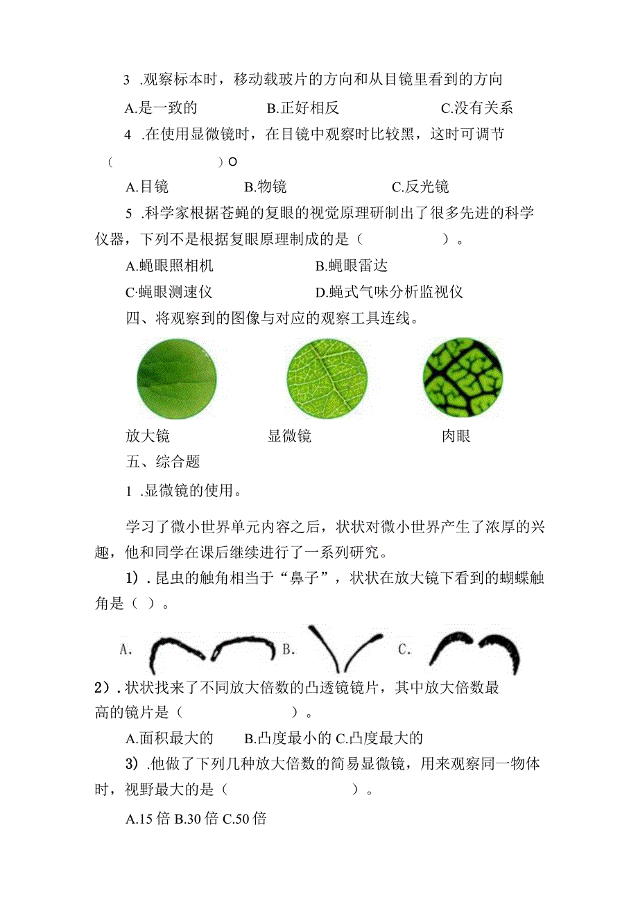 六年级科学上册（教科版）1-3 观察身边微小的物体 同步练习（含解析）.docx_第2页