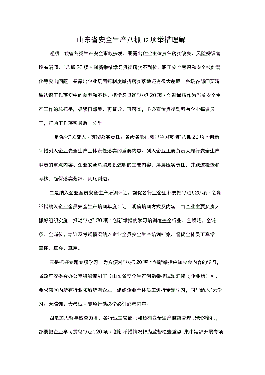 山东省安全生产八抓12项举措理解.docx_第1页