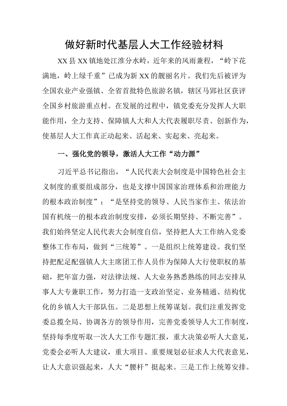 做好新时代基层人大工作经验材料.docx_第1页