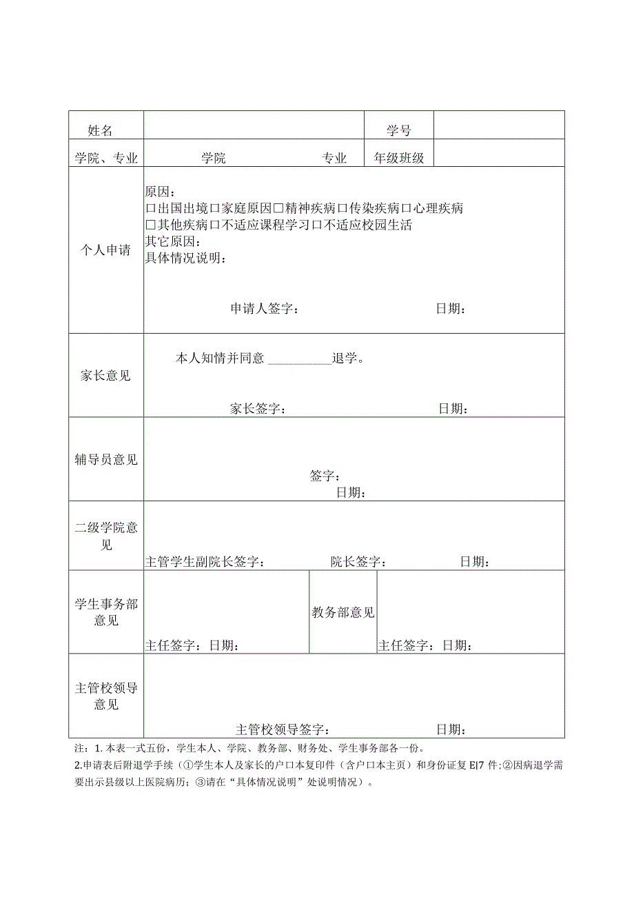 辽宁对外经贸学院退学申请表.docx_第1页