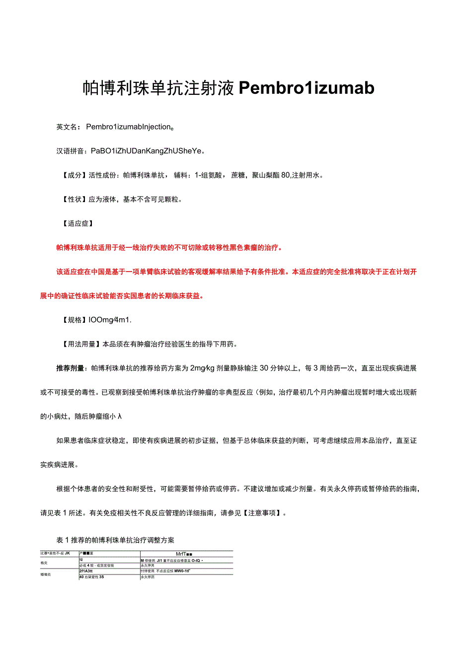 帕博利珠单抗注射液Pembrolizumab-详细说明书与重点.docx_第1页