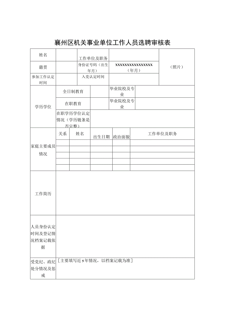 襄州区机关事业单位工作人员选聘审核表.docx_第1页