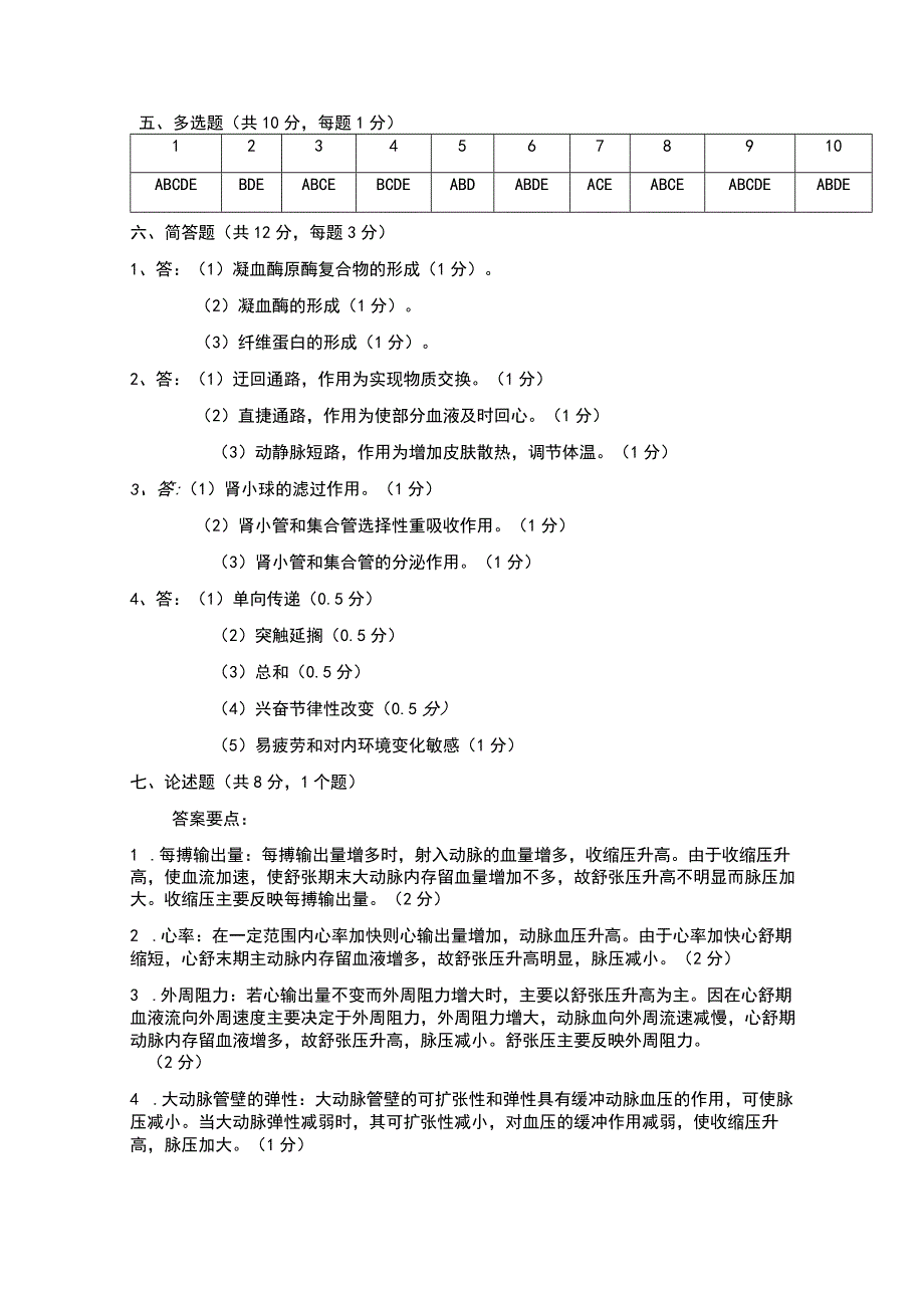 生理模拟试题一答案及评分标准.docx_第2页